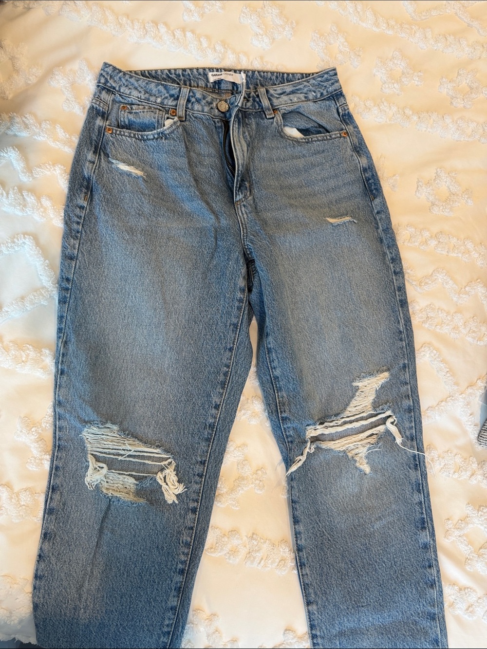 Garage Women's Light Blue Distressed Mom Jeans